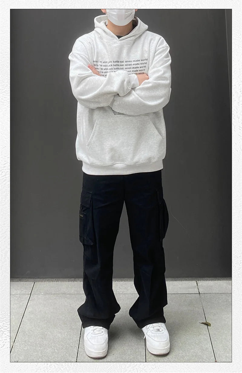 Oversized Flame Graphic Hoodie for Men