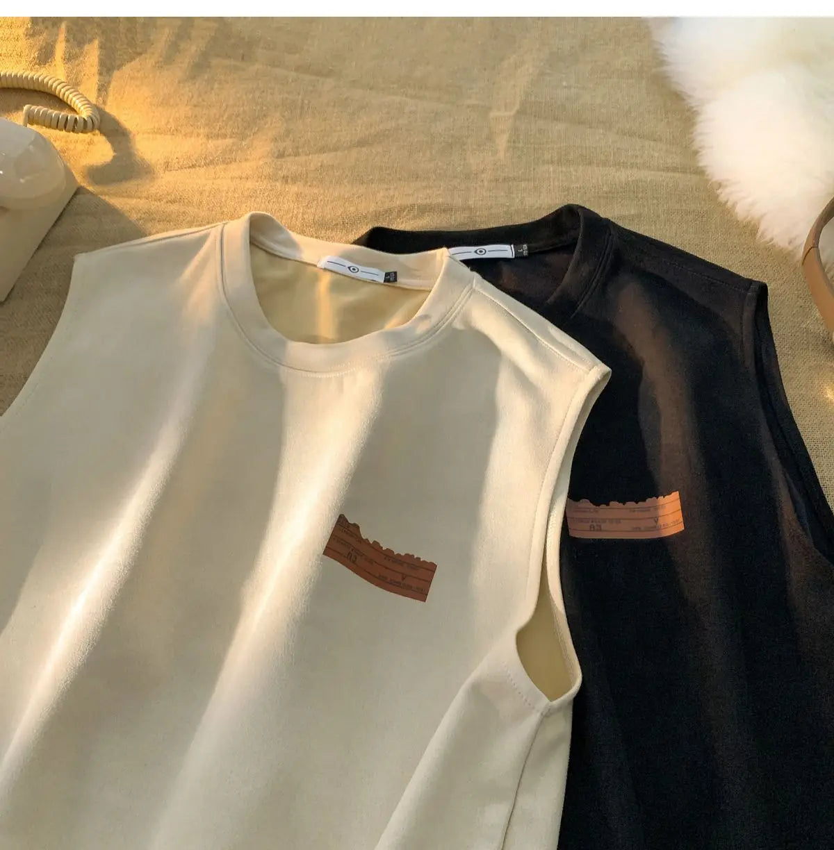 American sleeveless t-shirt vest men's trendy summer outer wear heavy suede ins loose waistcoat top men clothing mens t shirts Street King Limited