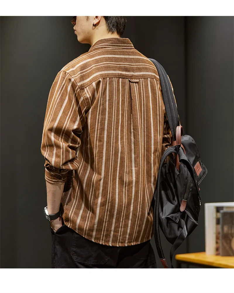 Streetwear Autumn Loose Striped Long Sleeve Shirts For Men Korean Fashion High Qu Autumn Loose Striped Long Sleeve Shirts For Men Korean Fashion High Quality Casual Shirt Y2K Streetwear Stand Collar T Shirts Fashion Sweater Jacket With Graphic Design For Men