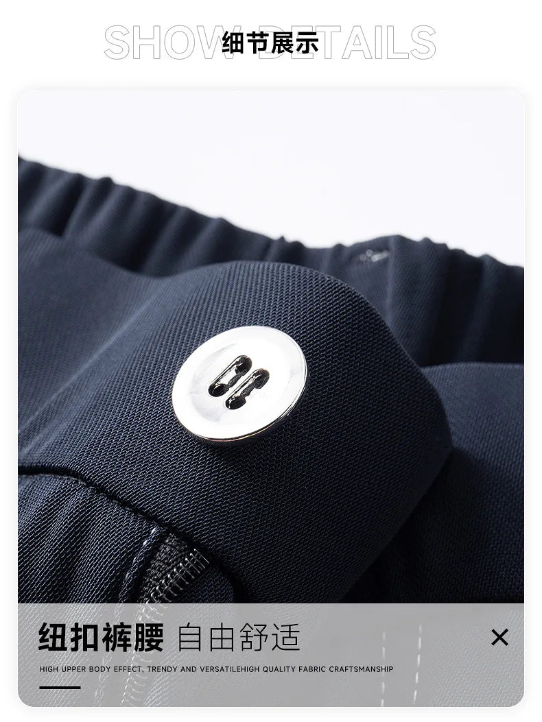men bright line elastic waist streetwear fashion loose casual plus size straight suit pants work man business trousers unique default style 1808