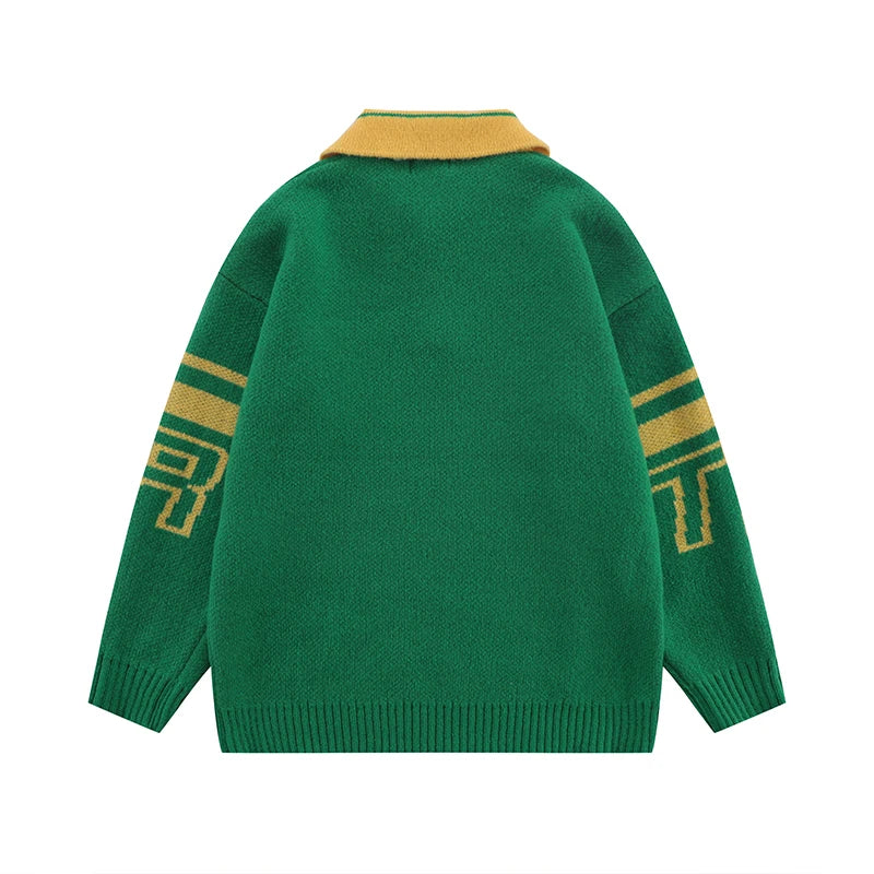 Men Knitted Sweater Jumper Casual Polo Neck Letter Casual Long Sleeve Streetwear Hip Hop Autumn Winter Pullover Knitwear Sweater Street King Limited