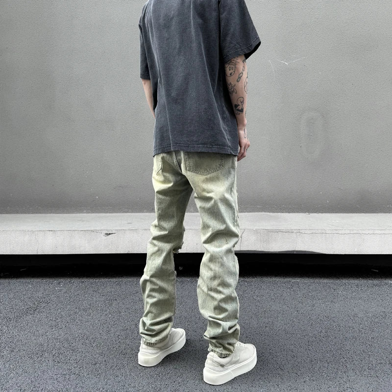 retro washed skinny jeans men pant destroyed ripped holes slim biker zipper jeans trousers fashion streetwear hip hop joggers unique joggers style 4203