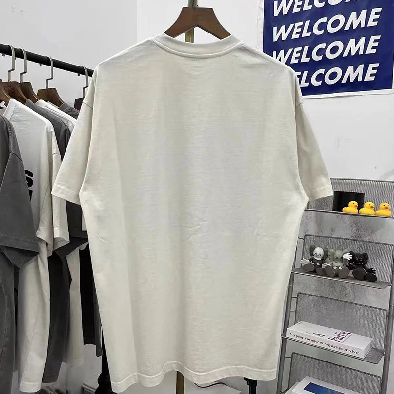 Apricot Grey Men Woman T Shirt Portrait Letter Printing Street Lovers Loose Casual Wash Retro Short Sleeve Top Tees Street King Limited