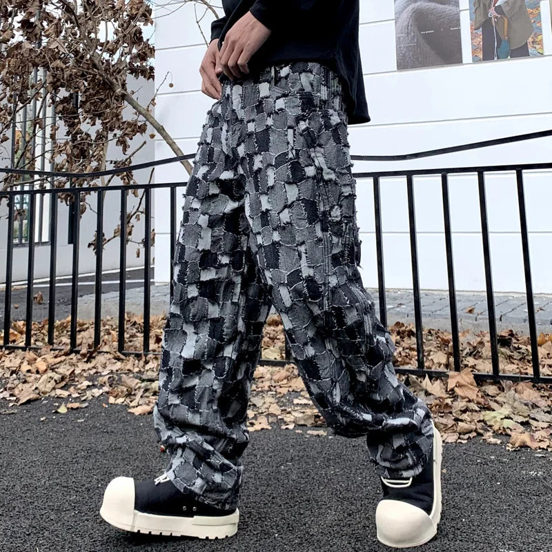 men distressed washed denim streetwear brand hip hop loose casual motorcycle cargo jeans pant cityboy y2k trousers unique cargo style 2354