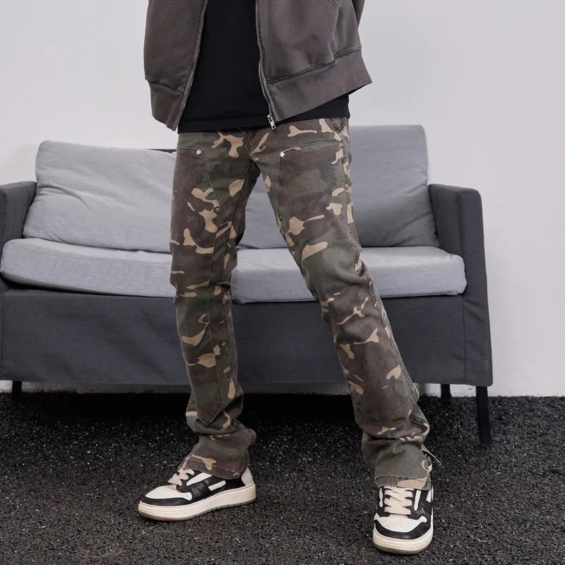mens hip hop streetwear denim pants fashion camouflage pants 2023 harajuku cotton zipper joggers slim fit jeans trousers pants sporty tapered joggers