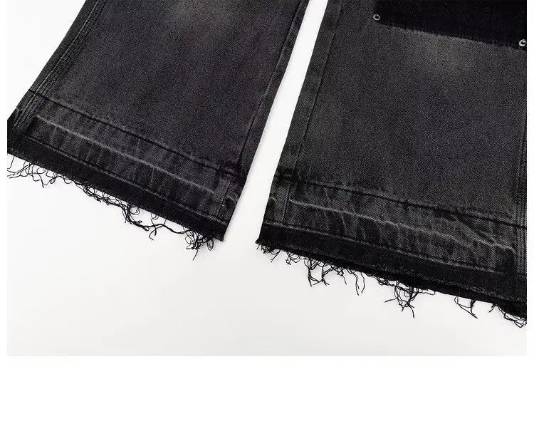 Vintage High Street Jeans Men Women Distressed Patch Design Wide Leg Pants American Style Straight Baggy Korean Trousers Spring Street King Limited