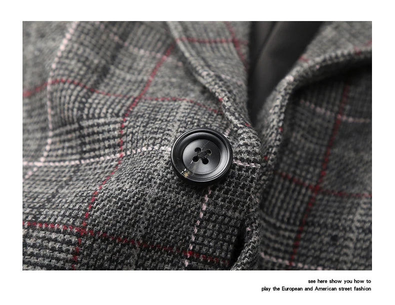 men autumn winter retro casual plus size thick plaid blazer jacket commuter man business streetwear fashion suit coat outerwear unique default style 1378