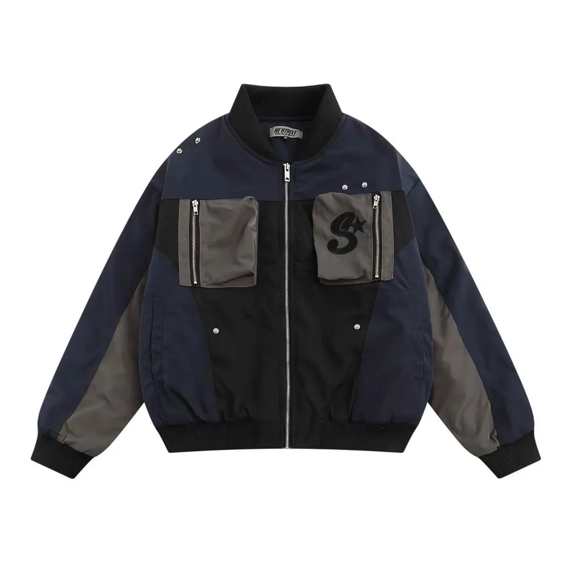 multi pocket bomber jacket men vintage loose varsity coat fashion korean patchwork baseball pilot outerwear unisex spring autumn unique default style 3744