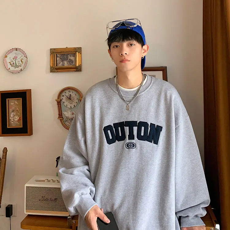 Trendy and Personalized Korean Round Neck Sweatshirt Men Spring Autumn New Y2K Thickened Trendy Brand Long-sleeved Top Jacket Street King Limited