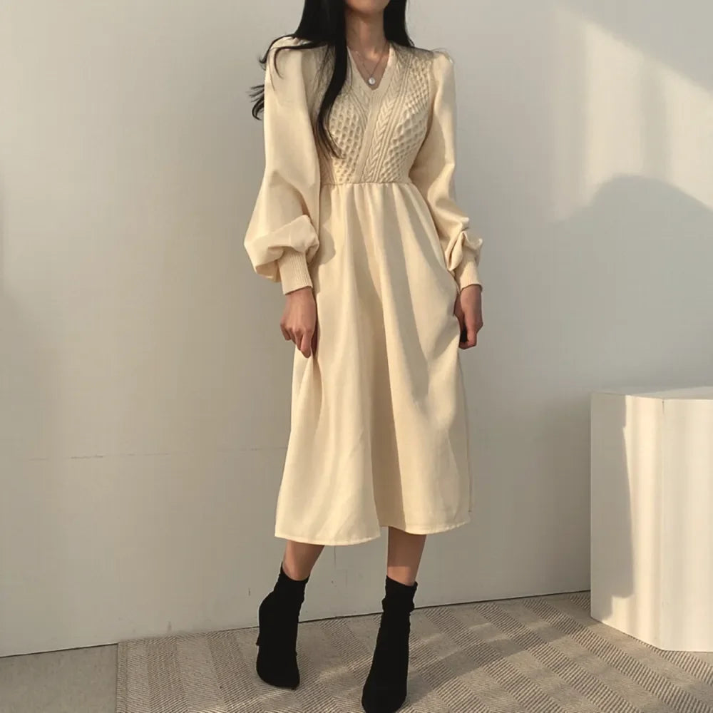 Winter Dress Long Elegant Splicing Stripes Y2k Knitted Dress Women Koean Fashion Long Sleeve Dresses Female Club Party Vestidos Street King Limited