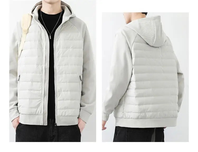 90 duck down jacket men fashion splice loose casual lightweight down hooded down jacket winter warm hoody coat outerwear unique default style 1119