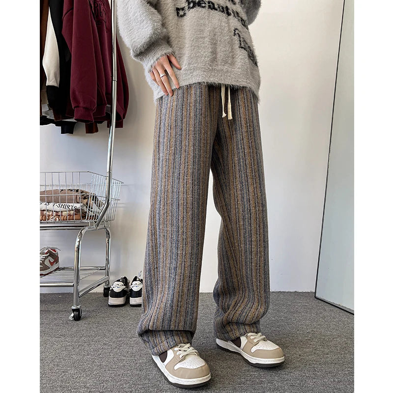 high quality stripe plaid mens trousers baggy straight fashion classic padded autumn winter casual pants male plus size m 8xl unique default style 1181