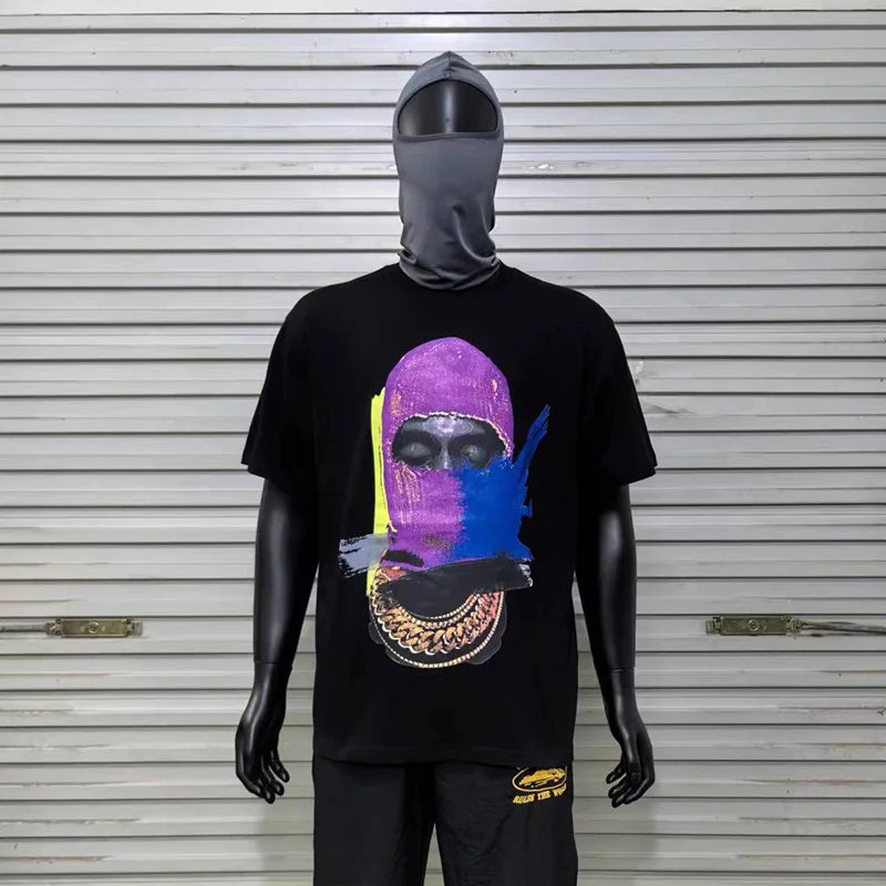 2024ss New IH NOM UH NIT T-shirt Masked Gold Necklace Printing Men Woman Good Quality Chaopai Top Tees Street King Limited