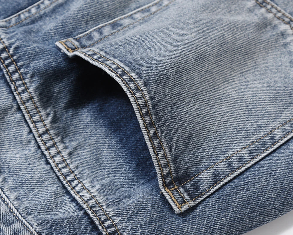 Contrast Color Hole Washed Blue Jeans for Men Streetwear Loose Ripped Flare Pants Frayed Retro Casual Oversized Denim Trousers Street King Limited