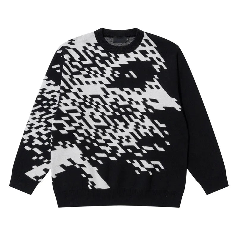 Mens Knitted Sweater Fashion Pixel Abstraction Human Face Pullovers Casual O-neck Unisex Harajuku Streetwear Loose Knit Jumpers Street King Limited