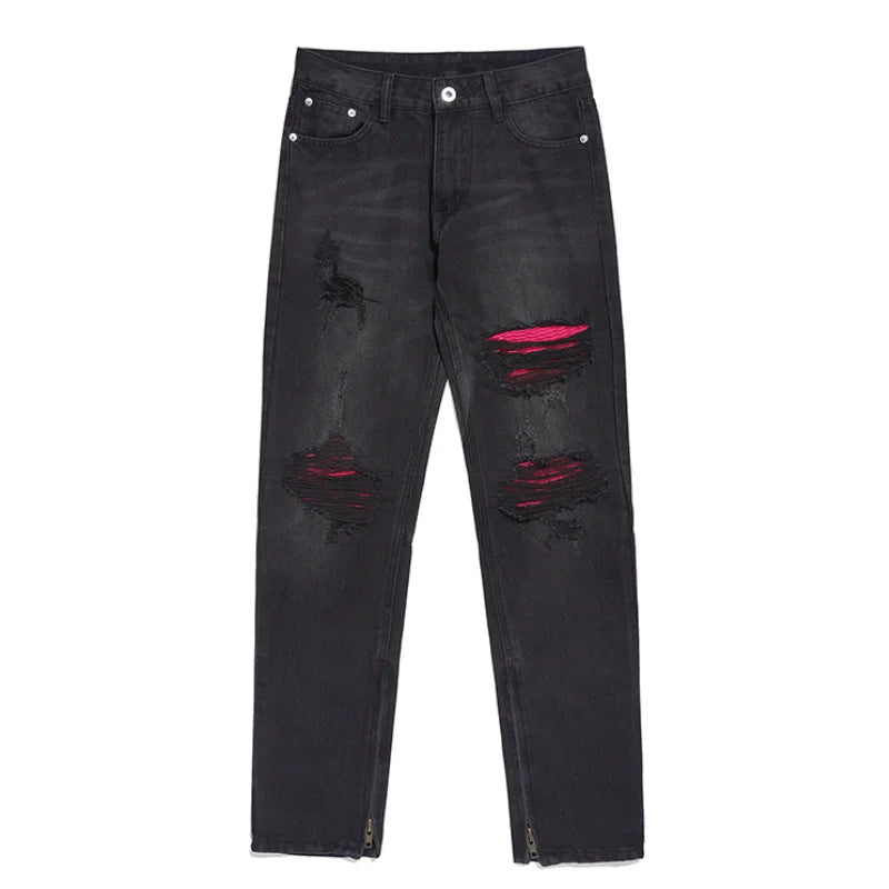 knee ripped patchwork jeans for men hip hop skinny biker taped jean trouser slim fit black denim pants fashion streetwear jogger streetwear sweatpants