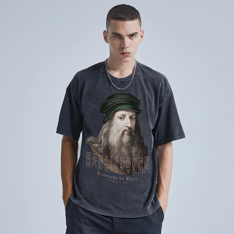 Rainbowtouches Washed Men's Oversized T Shirt Vintage Unisex Print Design Shirt High Street Graphic Fashion Loose Mens T Shirts Street King Limited
