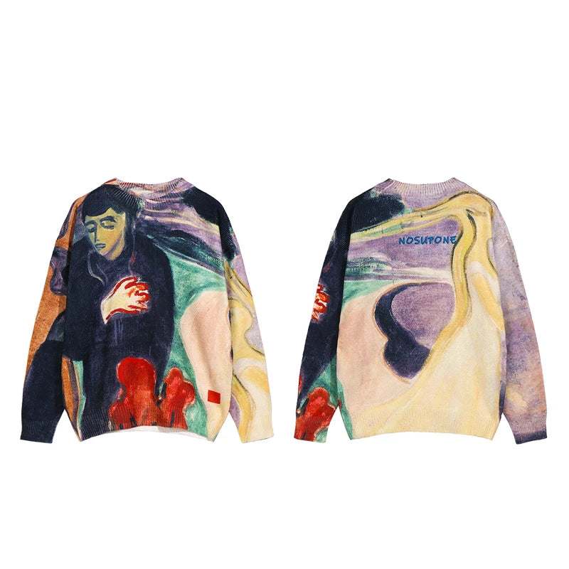 Men Hip Hop Sweater Pullover Streetwear Harajuku Painting Knitted Sweater Retro Vintage Autumn Casual Cotton Pullovers Sweaters Street King Limited