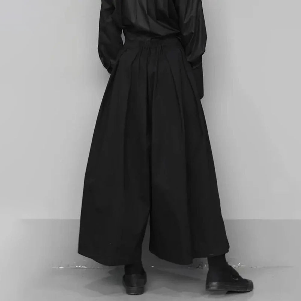 trendy gothic loose casual culottes mens japanese wide leg pants new oversize design streetwear dark black trousers male clothes relaxed fit trousers
