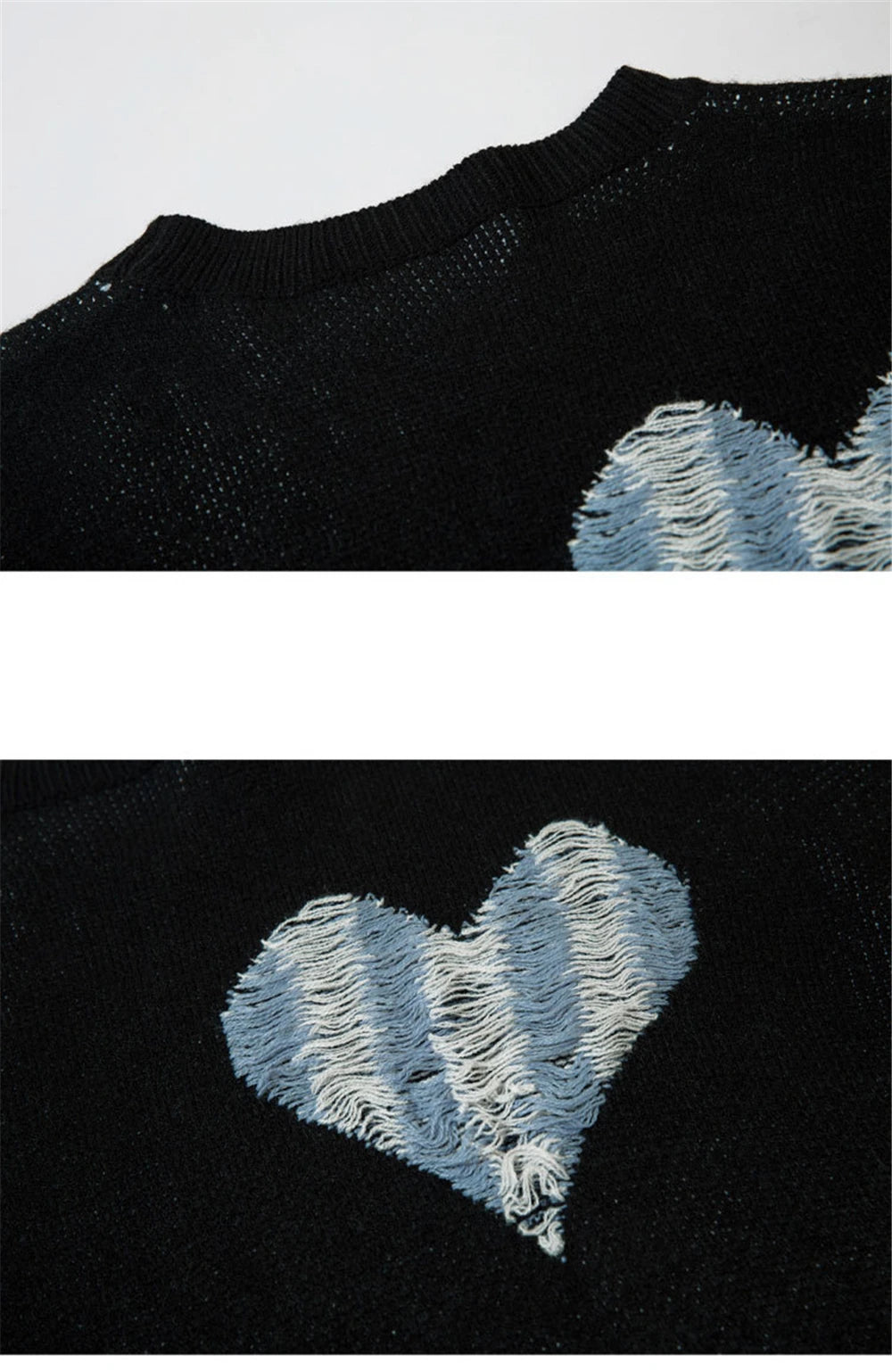 2023 Vintage Sweater Ripped Distressed Heart Graphic Knitted Jumpers Men Streetwear Harajuku Oversized Sweaters Y2K Pullover Street King Limited
