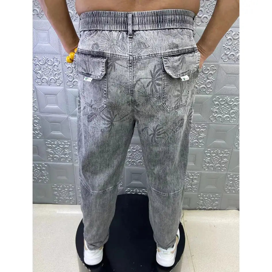 Summer Thin Loose Wide-leg Men Jeans Soft Lyocell Elastic Fashion Casual Straight Drawstring Denim Trousers Black Blue Gray Street King Limited