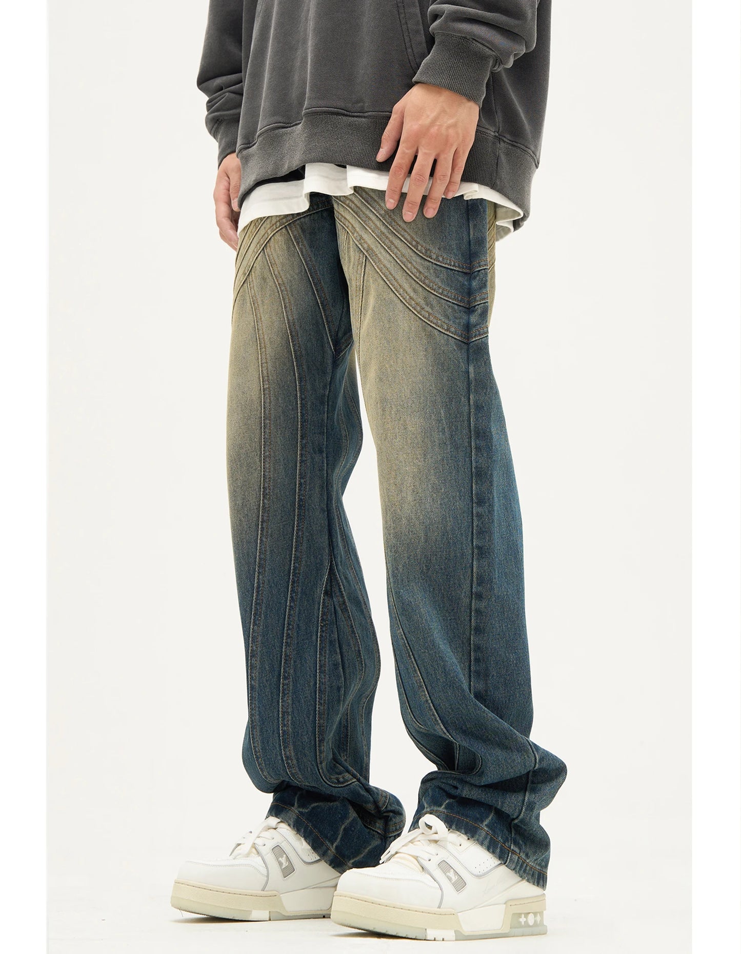 mens retro washed denim jeans loose straight pants 2023 new fashion streetwear trousers hip hop casual zipper jean pants joggers unique joggers style 1482