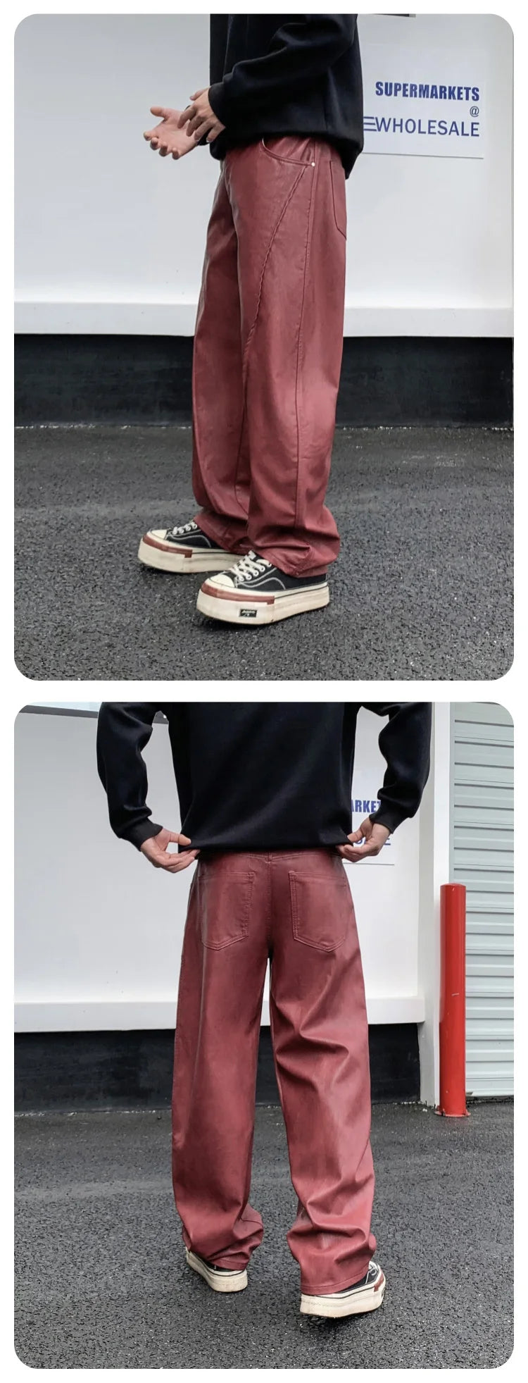 men streetwear fashion hip hop loose casual straight leather motorcycle pant man y2k trousers pants stage clothing unique default style 2297