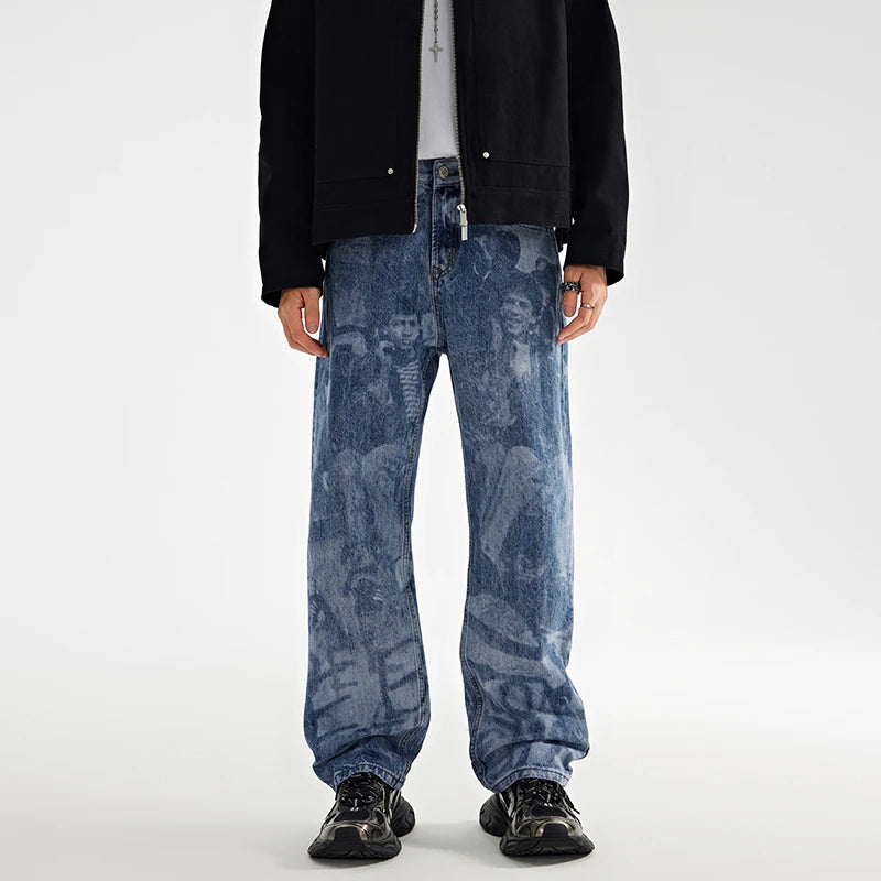 designer human printed denim jeans mens new casual zipper straight hip hop jeans streetwear baggy pants joggers graphic jeans sporty tapered joggers
