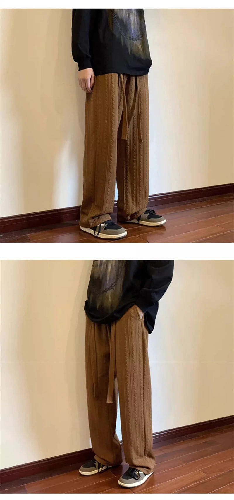 autumn waffle foam striped design pants for men new high street wide leg straight trousers casual y2k vintage pantalones hombre unique default style 101