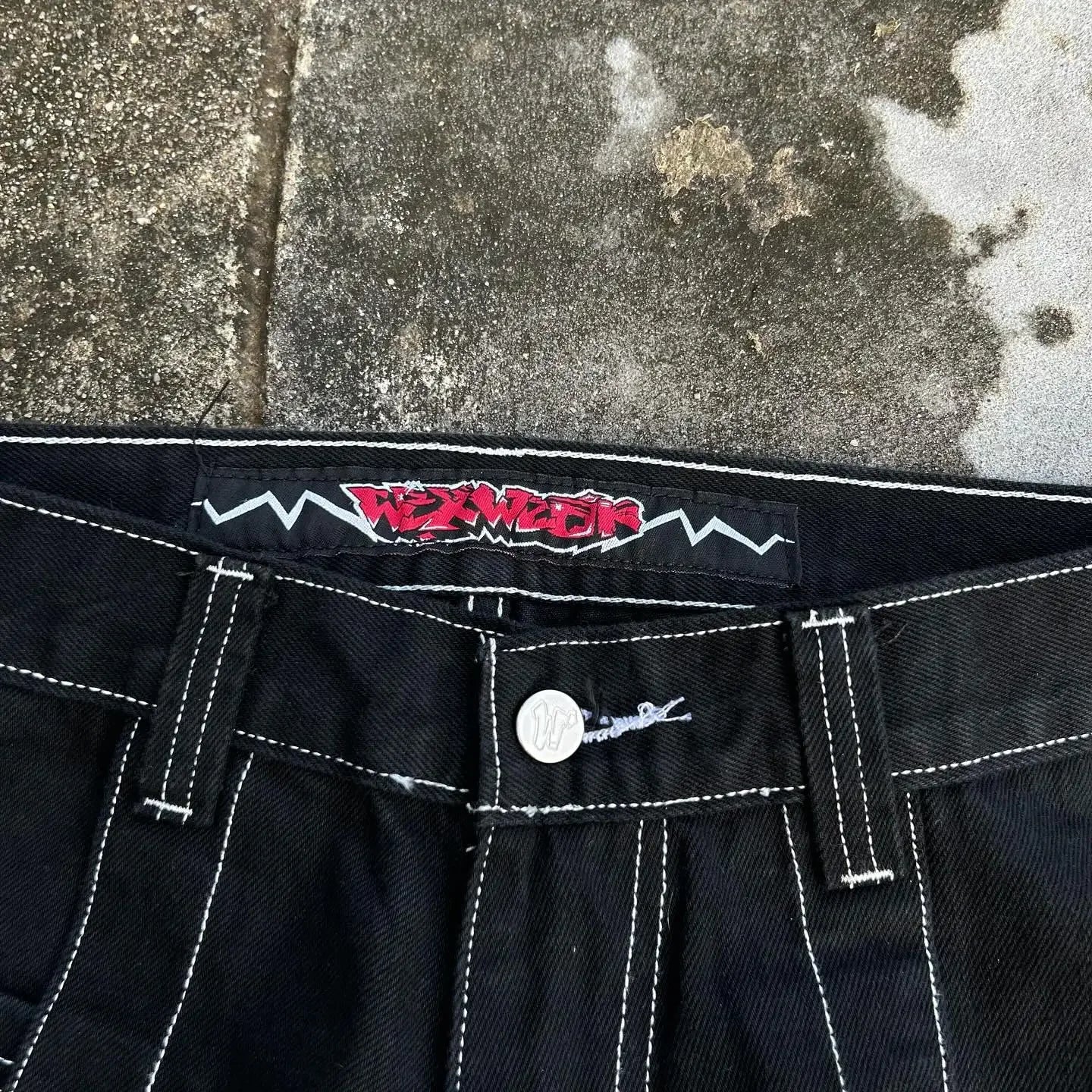 harajuku tapout and wexwear suit graphic embroidered jeans black y2k skateboard pants jeans tracksuit t shirt for men streetwear unique jeans style 3697