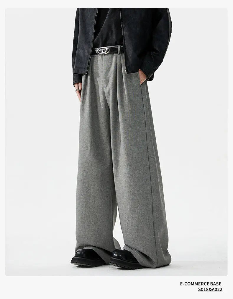men loose casual korean streetwear fashion vintage straight wide leg suit pants trousers cityboy baggy pants unique default style 1616