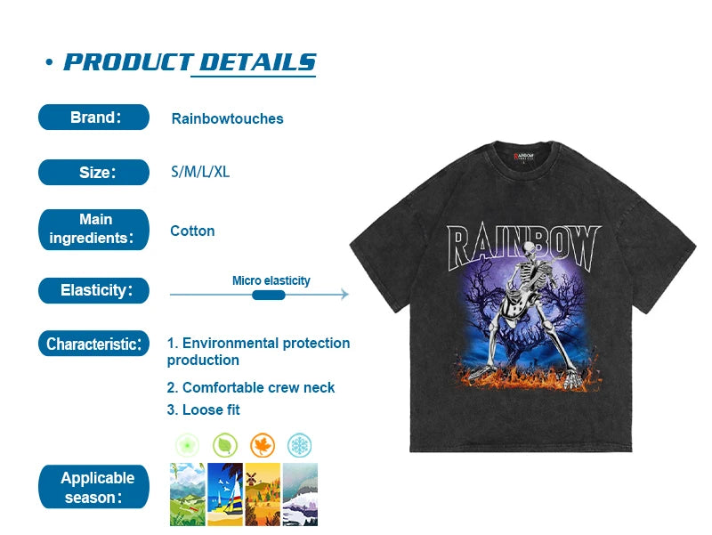 Rainbowtouches 2022 New Brand Men T-Shirt High Street Tidal Current Python Printing Mens Graphic T-Shirts Vintage Loose T-Shirt Street King Limited