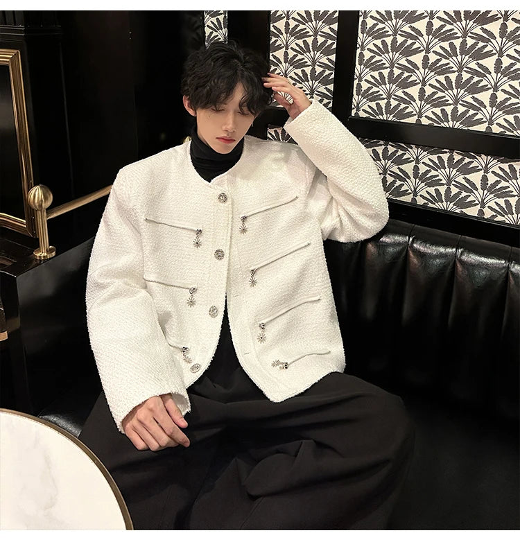 multi zipper sequin woolen jacket men french retro fashionable casual christmas jacket spring autumn coat stage show clothing unique default style 1460