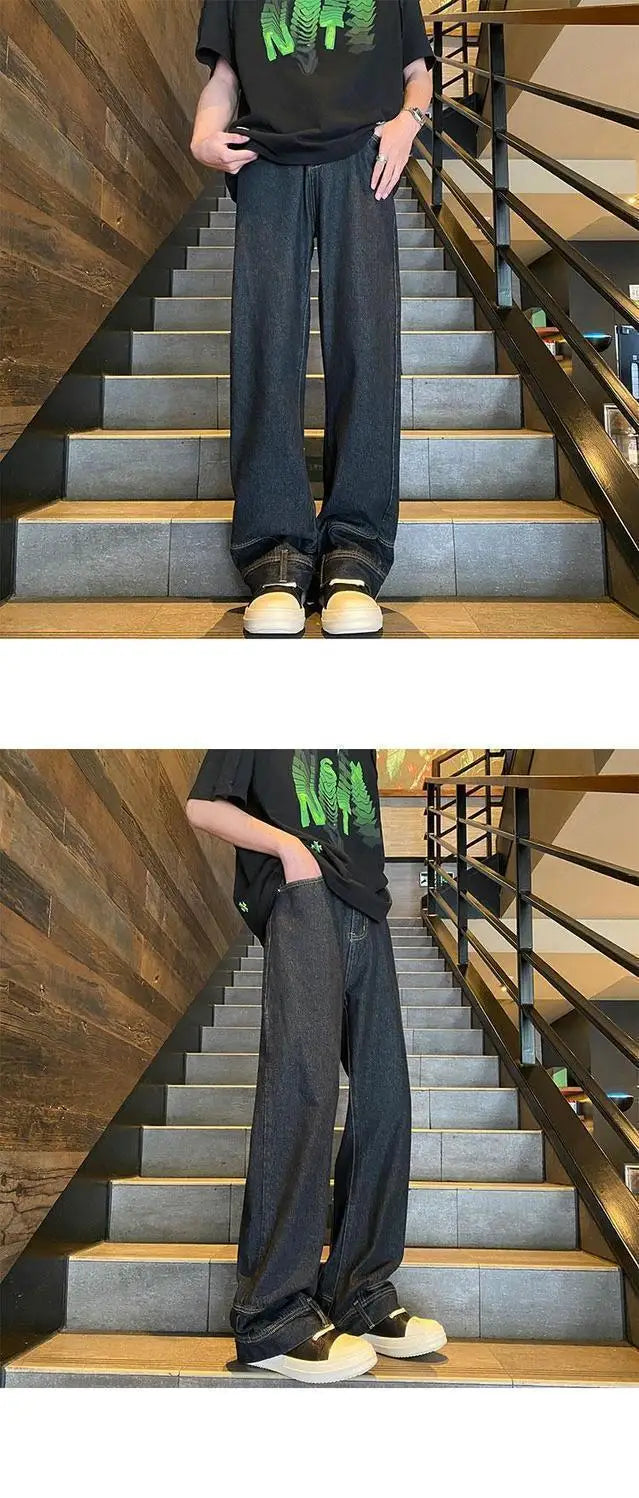 autumn vintage high street straight washed denim jeans for men and women trendy hip hop personality inverted loose casual pants unique jeans style 626