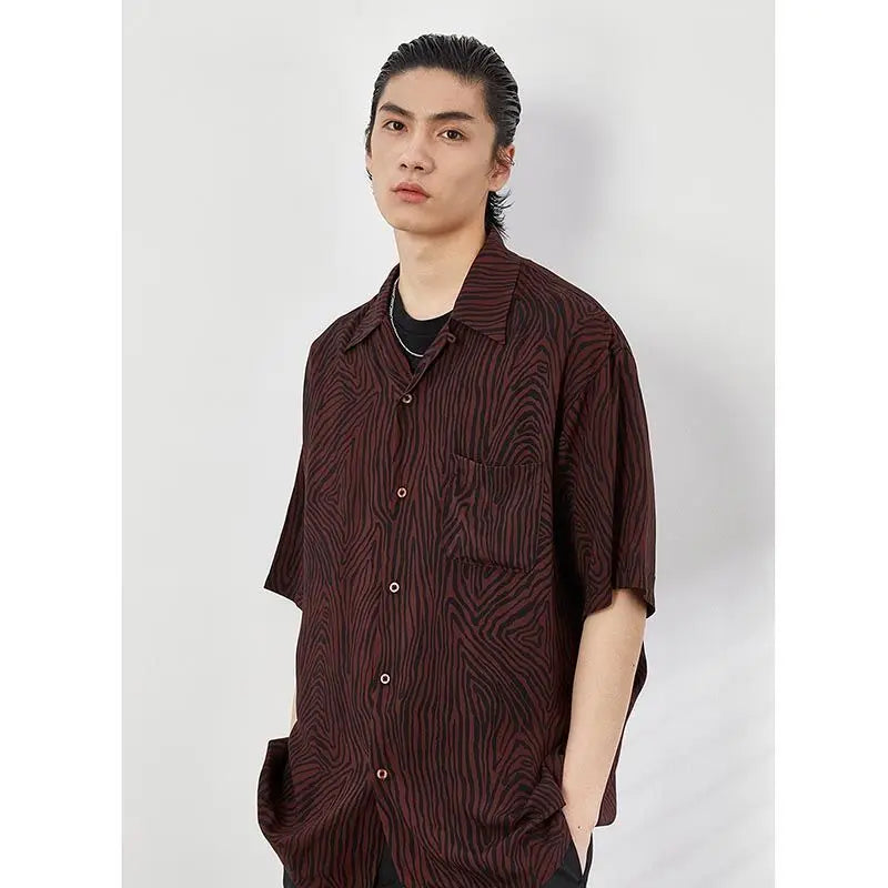 Summer new high-end design tree ring pattern printed short-sleeved Cuban collar open collar Hawaiian shirt for men and women y2k Street King Limited