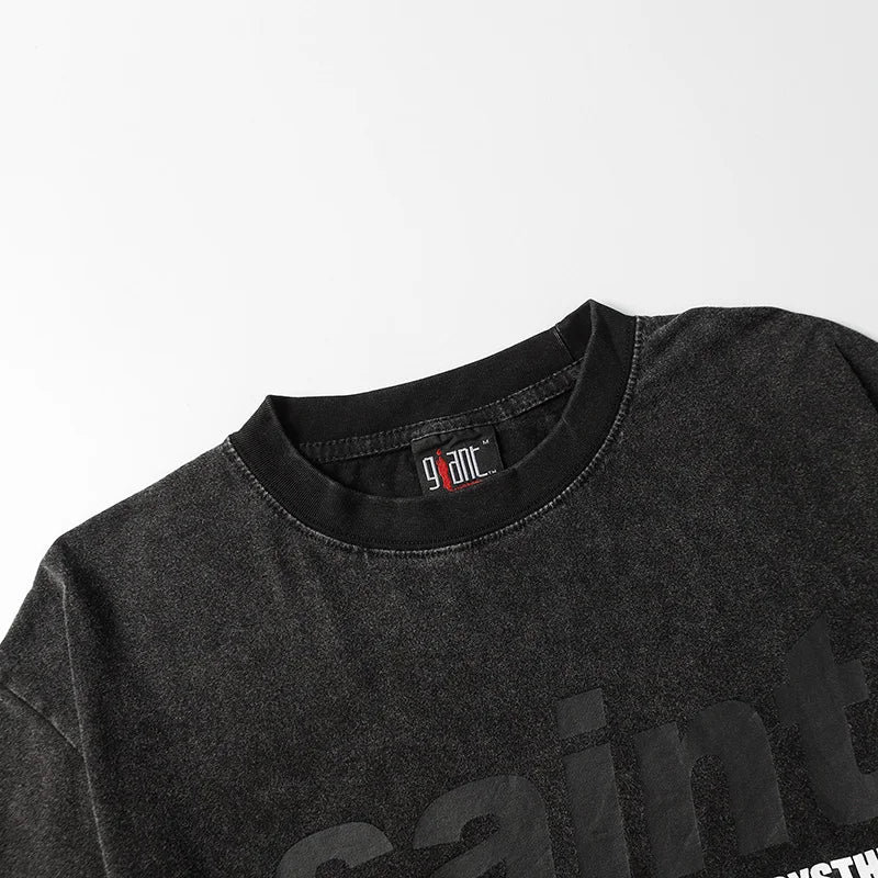 Saint T-shirt Summer Men Woman High Quality Street Hip Hop Chaopai Lovers Loose Casual O-Neck Wash Top Tees Street King Limited