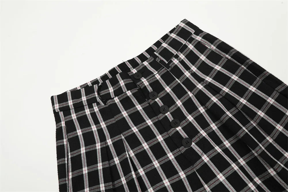 men women american streetwear fashion loose plaid wide leg straight pant boyfriend button down sports casual pants trousers unique default style 1404