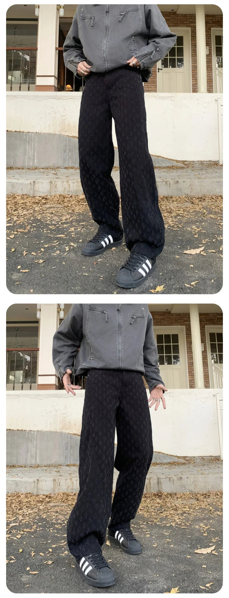 men brand fashion wash jacquard denim splice pocket loose casual wide leg baggy jeans cityboy cargo jeans pants trousers unique cargo style 2438