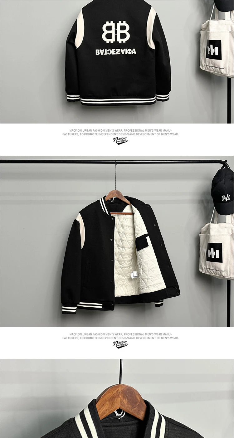 men thicken quilted baseball jacket women streetwear fashion hip hop loose casual padded cotton parkas coat unisex outerwear unique default style 1413