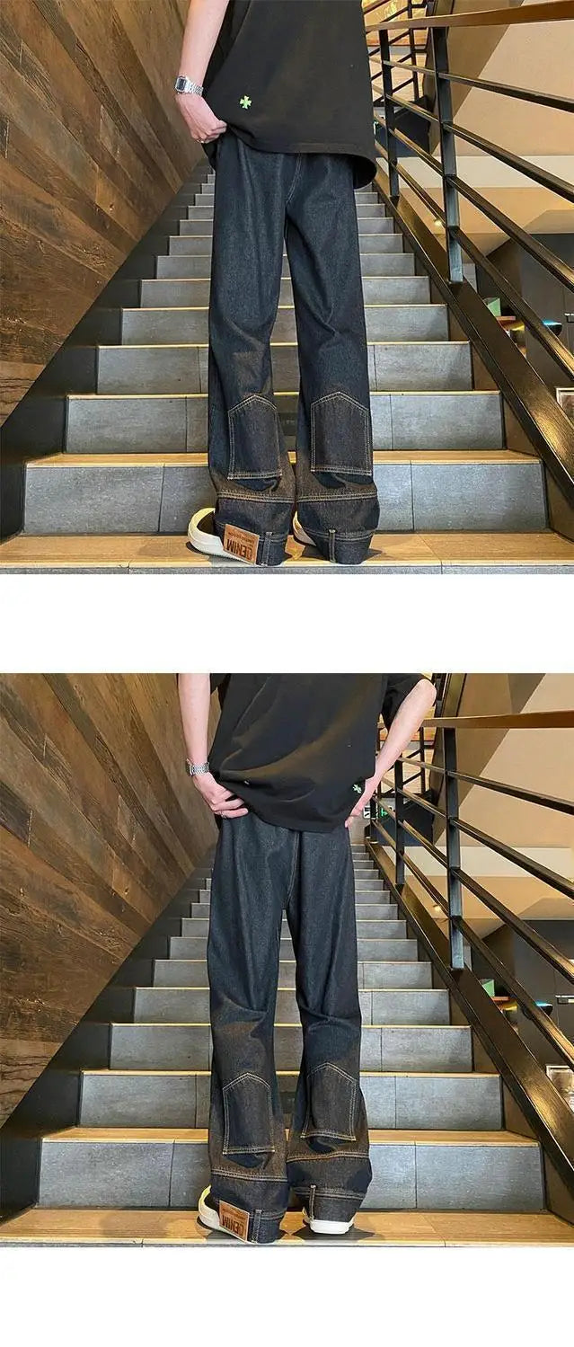 autumn vintage high street straight washed denim jeans for men and women trendy hip hop personality inverted loose casual pants unique jeans style 627