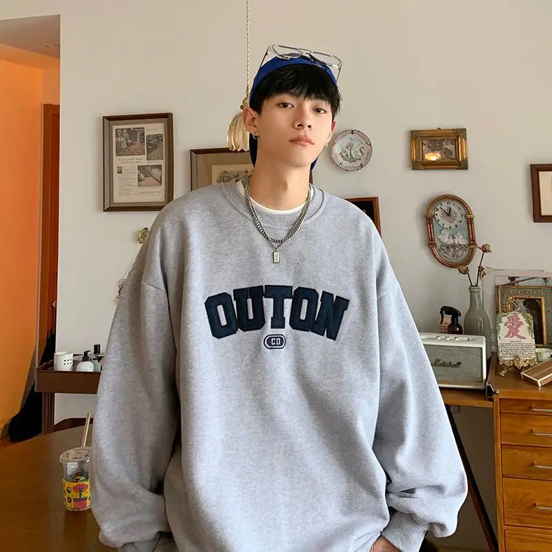 Trendy and Personalized Korean Round Neck Sweatshirt Men Spring Autumn New Y2K Thickened Trendy Brand Long-sleeved Top Jacket Street King Limited