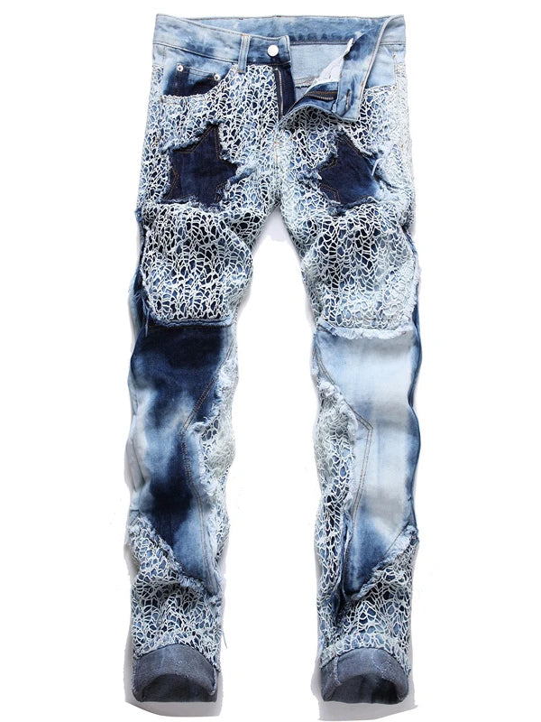 fashion stars patchwork mesh denim jeans new casual slim fit biker trousers skinny jeans men streetwear hip hop pants joggers unique joggers style 4795