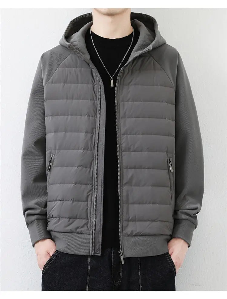 90 duck down jacket men fashion splice loose casual lightweight down hooded down jacket winter warm hoody coat outerwear unique default style 1124