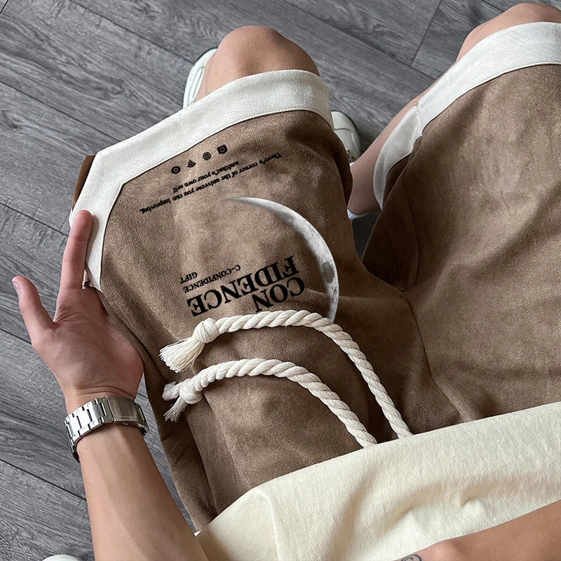 summer letter print suede shorts mens basketball training baggy short sweatpants new streetwear patckwork gym y2k bermudas unique joggers style 3291