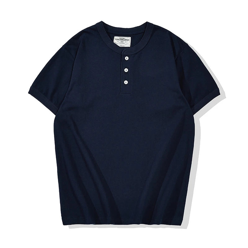 Summer Men's Heavy Cotton T Shirt Solid Color Round Neck Short Sleeve Basic Shirt TopTees Male Leisure Knitted Henry Tshirt Street King Limited