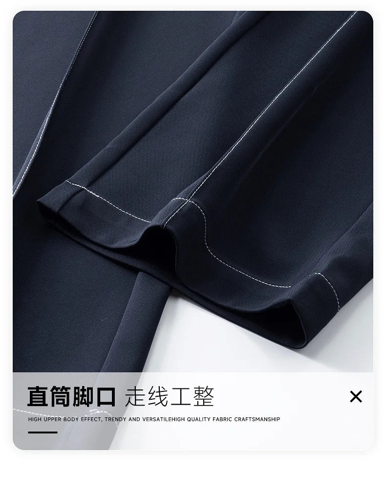 men bright line elastic waist streetwear fashion loose casual plus size straight suit pants work man business trousers unique default style 1811