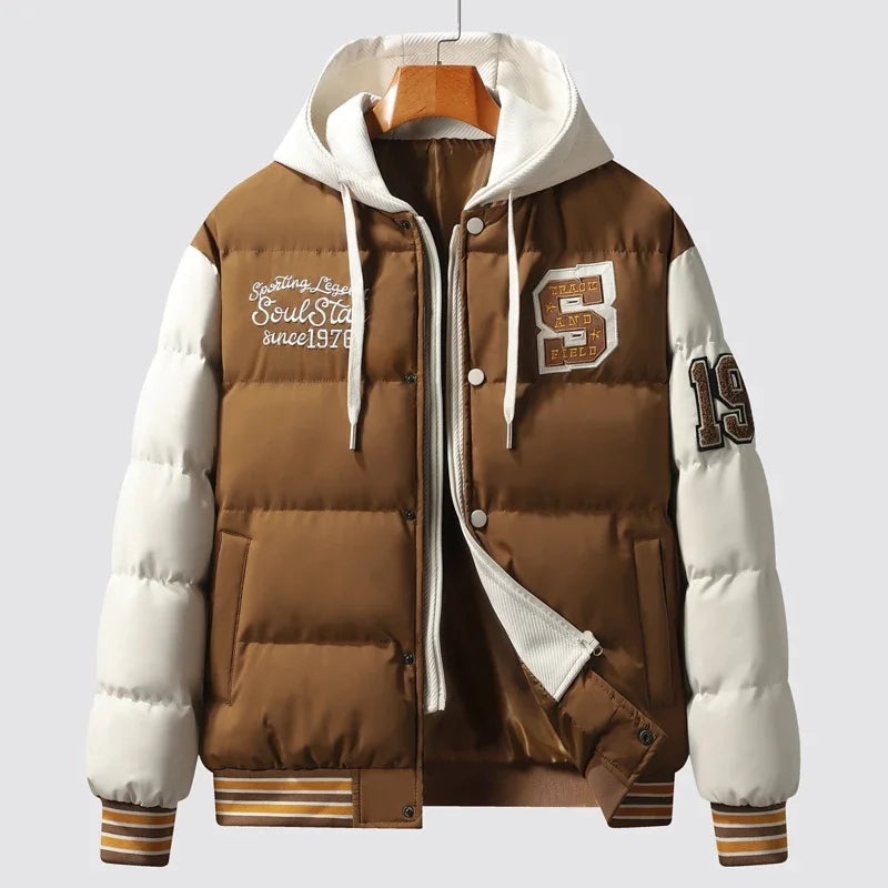 Winter Warm Parka Men Women Hooded Patchwork Baseball Jackets Embroidered Loose Casual Cotton-padded Fashion Outwear Couple New Street King Limited