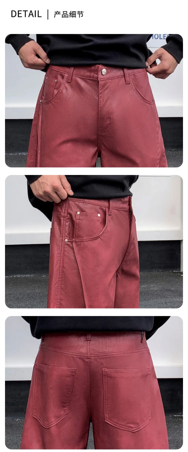 men streetwear fashion hip hop loose casual straight leather motorcycle pant man y2k trousers pants stage clothing unique default style 2294