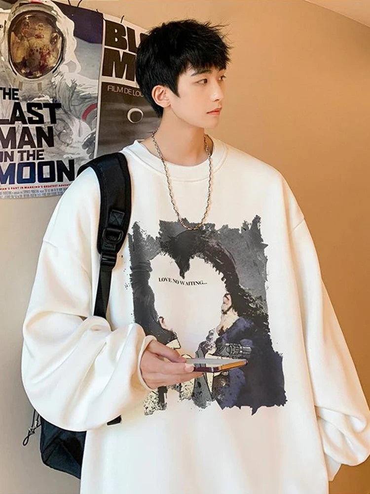 Men's Oversized Love No Watting Letter Graphic Sweatshirts 2025 Korean Fashions Sudaderas para Hombres Streetwear Y2K Hoodies Street King Limited