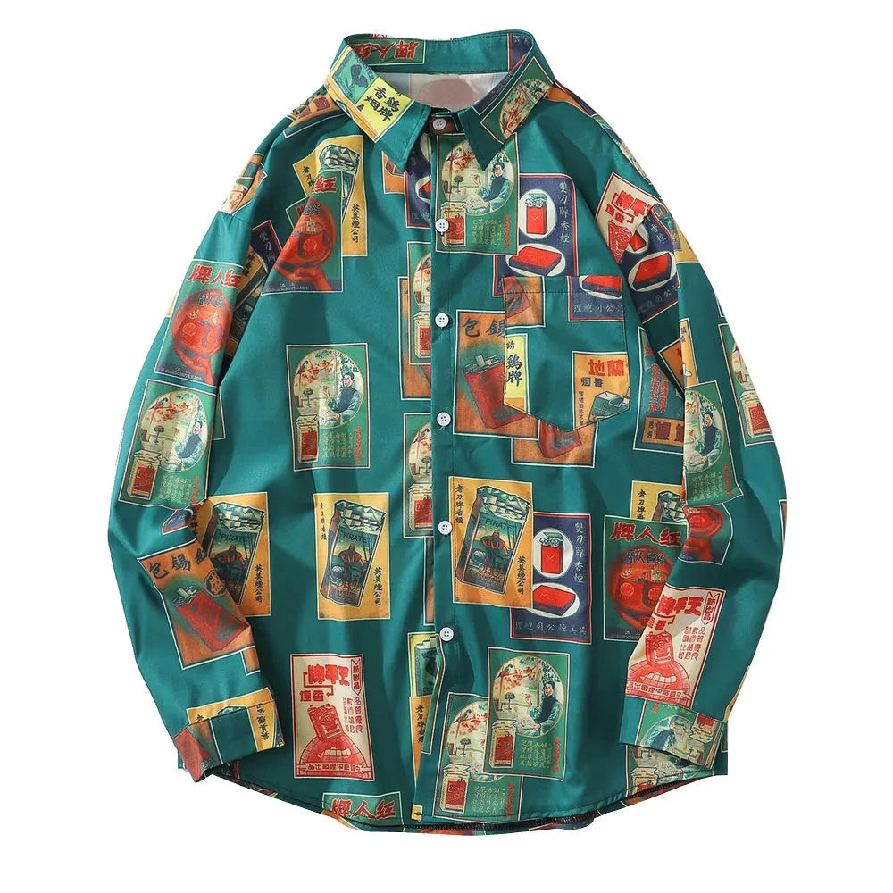 Streetwear Gonthwid Hawaiian Beach Shirts Harajuku Vintage Poster Print Long Slee Gonthwid Hawaiian Beach Shirts Harajuku Vintage Poster Print Long Sleeve Aloha Party Holiday Shirt Mens Casual Button Down Tops Fashion Sweater Jacket With Graphic Design For Men